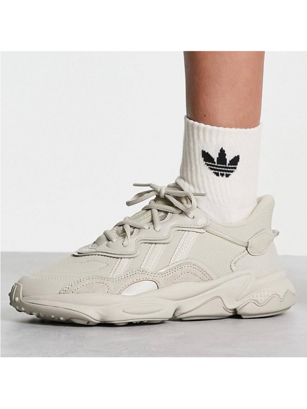 Adidas Cream Neutral Ozweego Unisex Chunky Sneakers in Bliss Knit Women's Size 9 - Picture 6 of 15